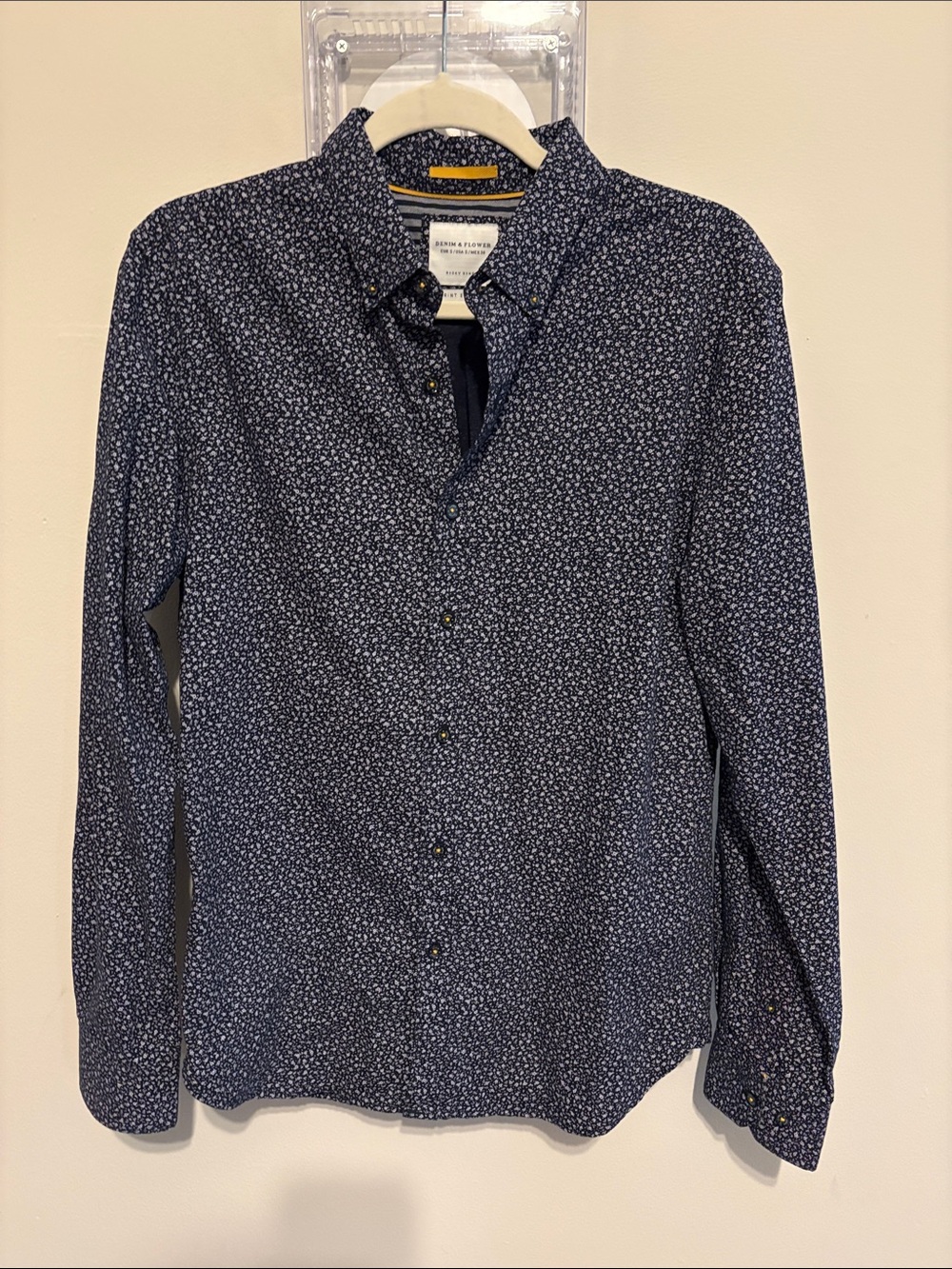 Denim & Flower Size Small Men’s Navy Printed Button-Down Shirt